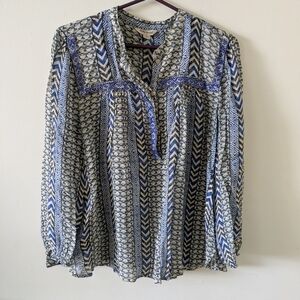 Lucky Brand Blue and White Geometric Blouse